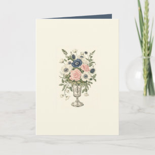 Vintage blommor i grönten av elfenbensblått rosa kort