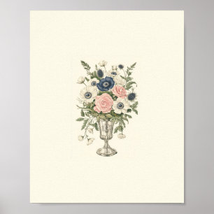 Vintage blommor i grönten av elfenbensblått rosa poster