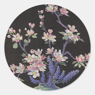 Vintage Blommor, Körsbärsblommor i en Vas Runt Klistermärke
