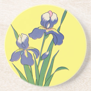 Vintage blommor, lila vårträdgård Iris blommor Underlägg Sandsten
