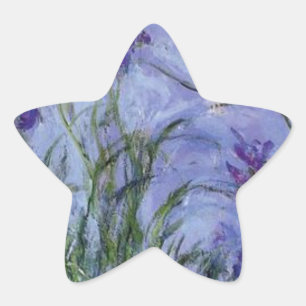 vintage blommor, lilac-irises-1917 monet. stjärnformat klistermärke