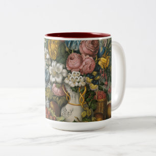 Vintage Blommor och frukt Currier och Ives Två-Tonad Mugg