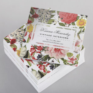 Vintage Blommor och Insektra Blommigt Garden Squar Mini Visitkort