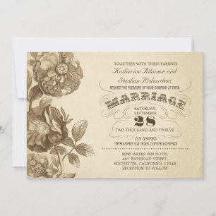 vintage blommor och typografisk bröllopsinbjudan inbjudningar