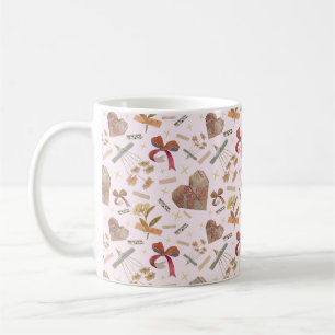Vintage blommor & pappershjärtan Mugg