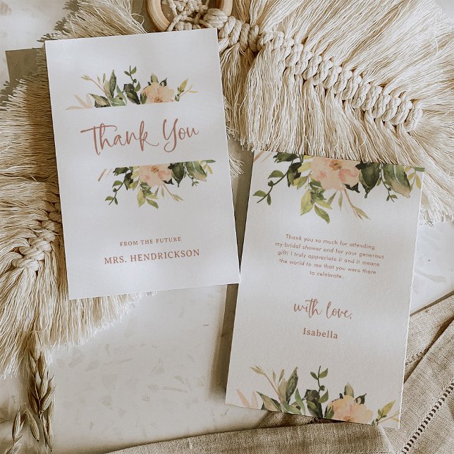 Vintage Blommotiv | Bröllopsfest för Peonies Tack Kort (A pretty bridal shower thank you card featuring elegant peony flowers)