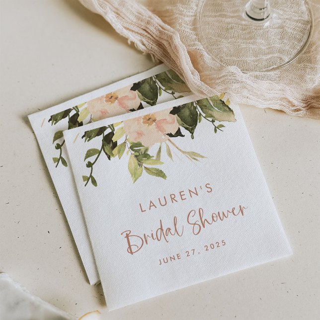 Vintage Blommotiv | Elegant Bröllopsfest  Pappersservett (Elegant, vintage peonies decorate these lovely bridal shower napkins)