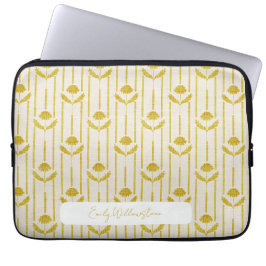Vintage blommotiv på randig bakgrund i senapsgul laptop fodral