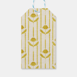 Vintage blommotiv på randigt gult senapsgult presentetikett