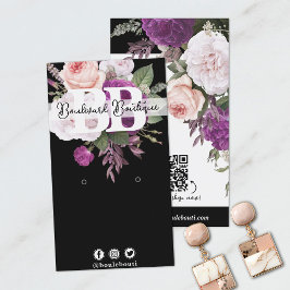 Vintage blommotiv på svarta örhängen QR-kod Visitkort