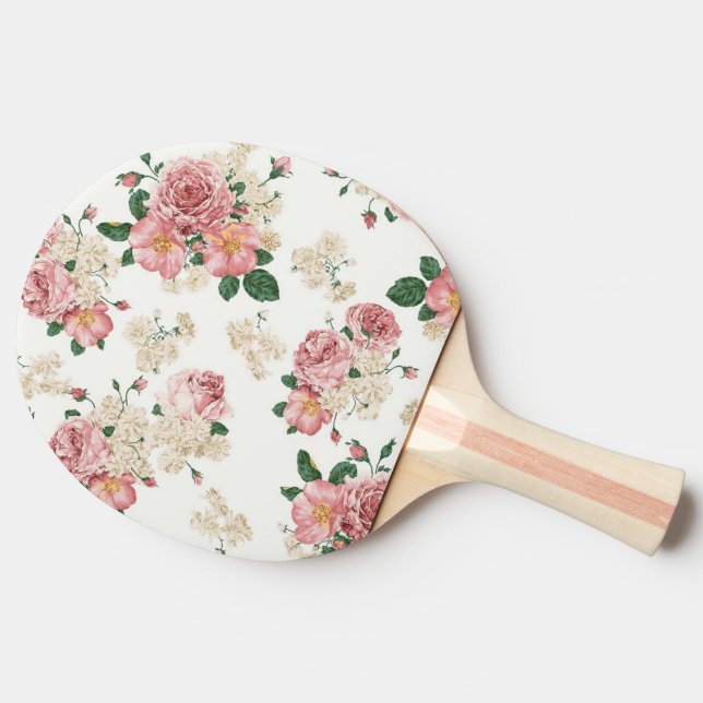 Vintage blommotiv på vit bakgrund pingisracket (Sidan)