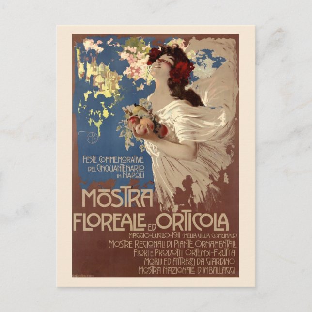Vintage blommotiv & trädgårdsutställningsannons vykort (Framsida)