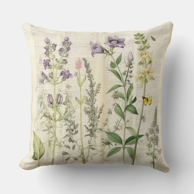 Vintage blommtryckt kudde (Framsida)