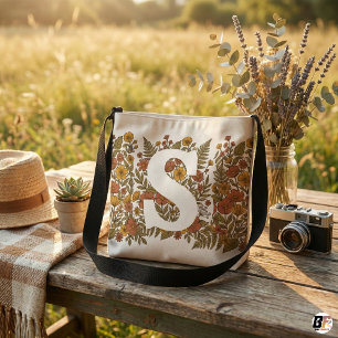 Vintage blomster anpassad monogram initial Boho Axelväska