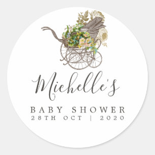 Vintage blomster barnvagns baby shower runt klistermärke
