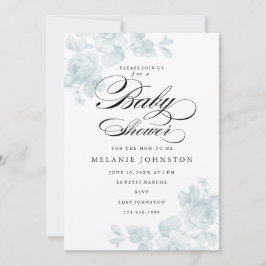 Vintage blomster | Blå pojke baby shower Inbjudningar