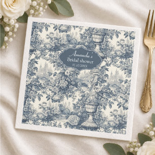 Vintage blomster blå toile de jouy Bröllopsdusch Pappersservett