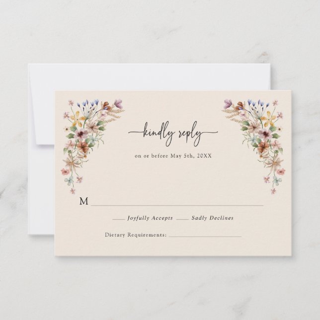 Vintage blomster boho RSVP-kort OSA Kort (Framsida)
