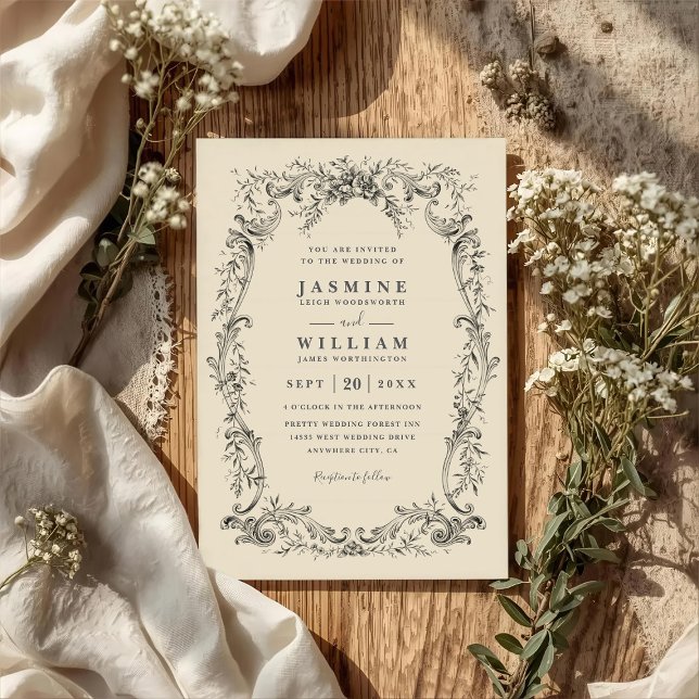 Vintage blomster botanisk elegant QR-kod bröllop Inbjudningar (Skapare uppladdad)