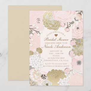 Vintage blomster botanisk glamour rosa & guld inbjudningar