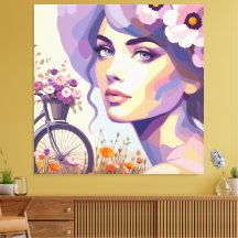 Vintage blomster cykel kvinna canvastryck