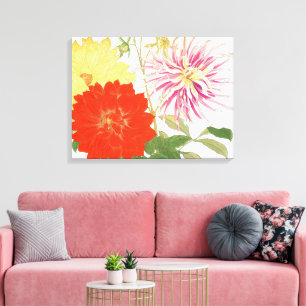 Vintage blomster Dahlia Japansk konst Canvastryck