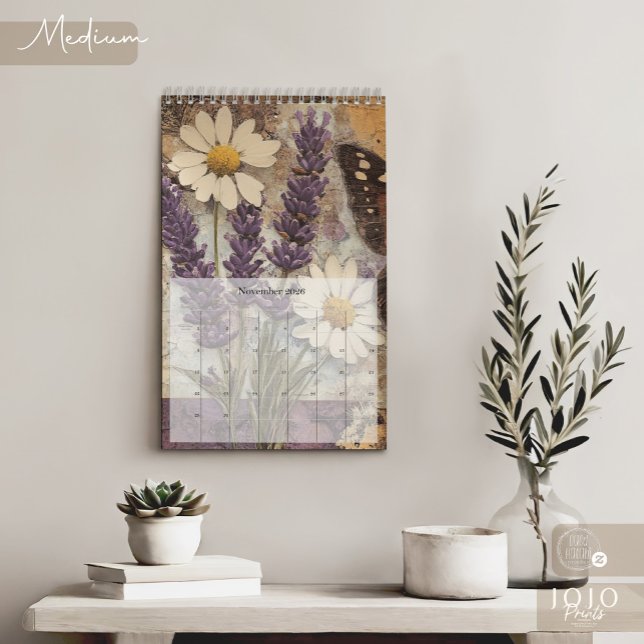 Vintage blomster fjäril kalender (Vintage Floral Butterfly Calendar_Medium)