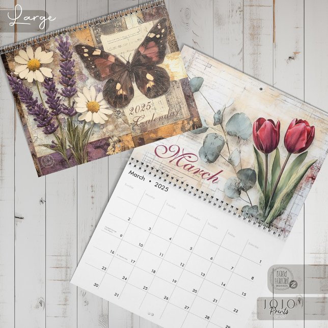 Vintage blomster fjäril kalender (Vintage Floral Butterfly Calendar_Large)