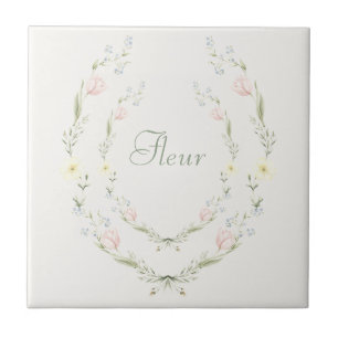 Vintage blomster Fleur Pastell Fransk Keramisk Pla Kakelplatta