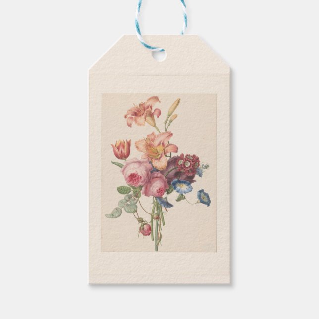 Vintage blomster holländsk finkonst vattenfärgsbuk presentetikett (Framsidan)
