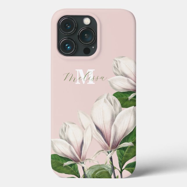 Vintage blomster Magnolia Rosa Monogram Namn (Baksida)