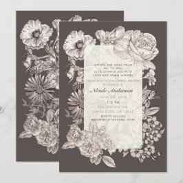 Vintage blomster modern elfenbensvit & grå bröllop inbjudningar