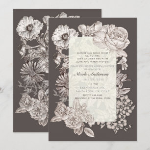 Vintage blomster modern elfenbensvit & grå bröllop inbjudningar