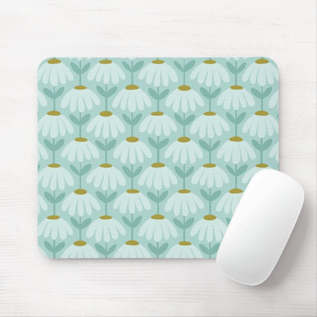 Vintage blomster Mönster Tealblå & Olivgrön Musmatta (Med mus)