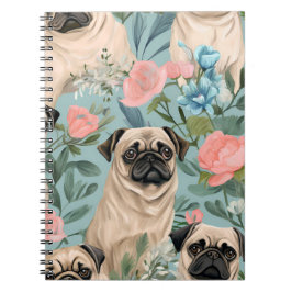 Vintage blomster pug mönster Söt botanisk hund  Anteckningsbok