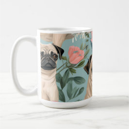 Vintage blomster Pug mönster Söt botanisk hund  Kaffemugg