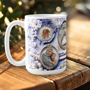 Vintage blomster ram collage med mjuk lavendel kaffemugg