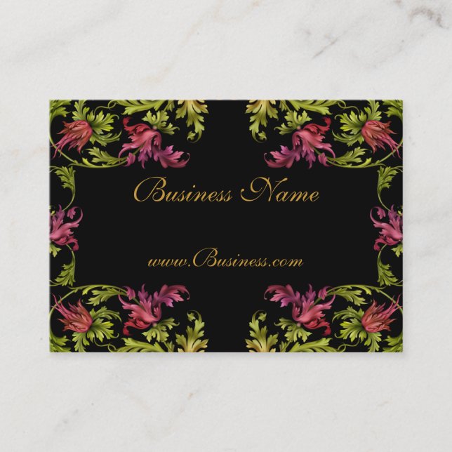 Vintage blomster ram svart guld rosa visitkort (Framsida)