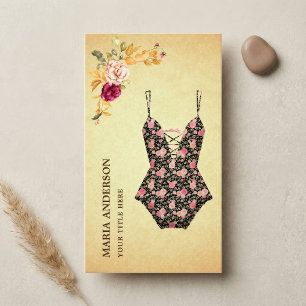Vintage blomster retro bikini badklänning simgarde visitkort
