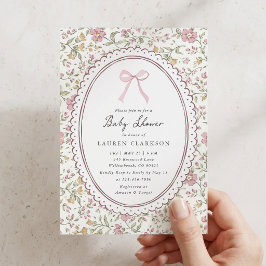 Vintage blomster rosa rosett baby shower inbjudan