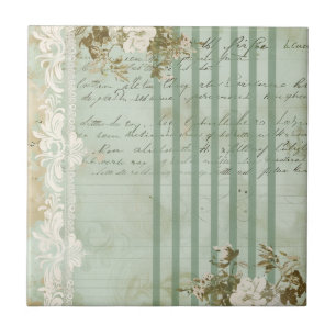 Vintage blomster skript rand kakelplatta