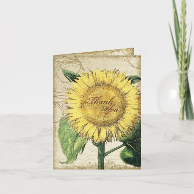 Vintage blomster solrosor - Höstbröllop Tack Kort (Framsida)