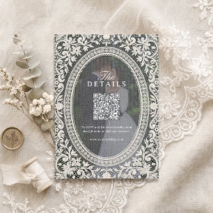 Vintage blomster spets ram foto QR-kod detaljer Anteckningskort