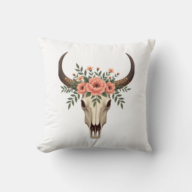 Vintage blomster tjur skalle boho västerländsk bot kudde (Framsida)