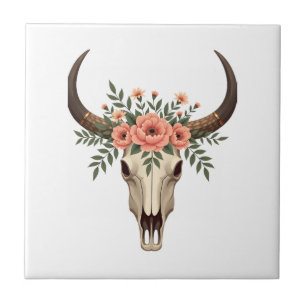 Vintage blomster tjur skalle boho western botanisk kakelplatta