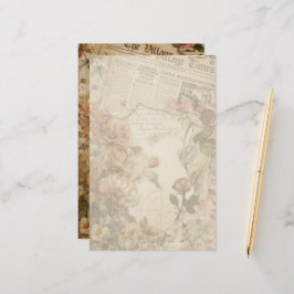 Vintage Blomsteraestetiskt Brevpapper med Tidnings