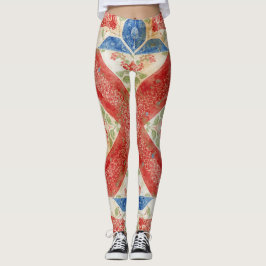 Vintage blomsteramerikansk folkkonst patchwork leggings