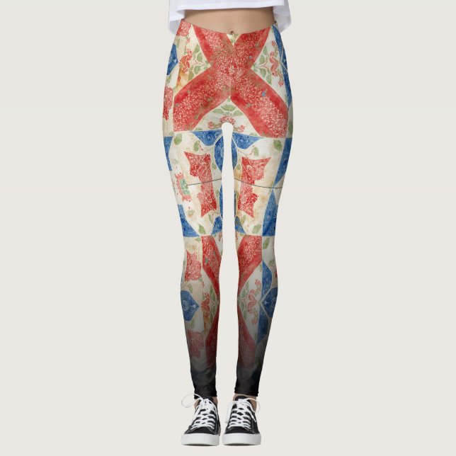 Vintage blomsteramerikansk folkkonst patchwork leggings (Framsida)