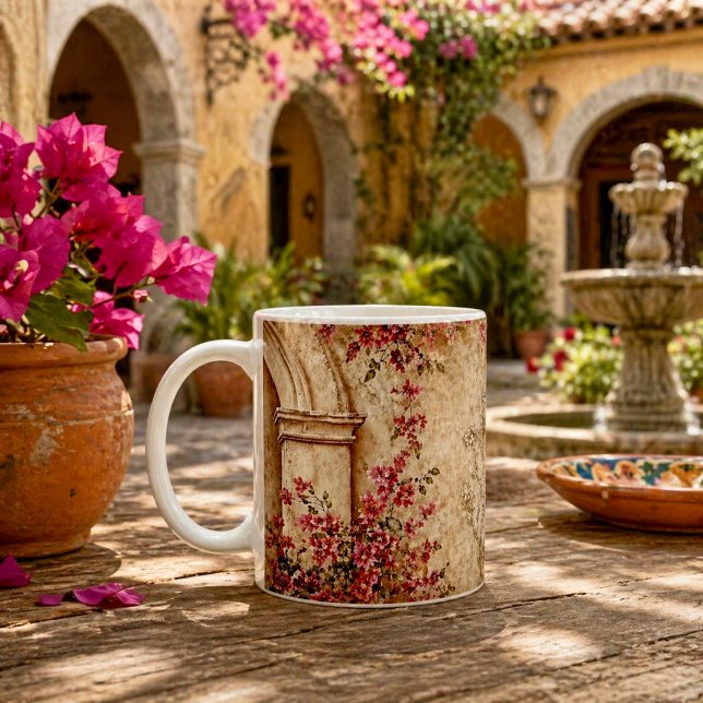 Vintage blomsterbåge Beige botanisk textur Kaffemugg (Skapare uppladdad)
