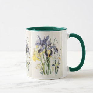 Vintage blomsterbotanik, trädgård Iris blommor Mugg